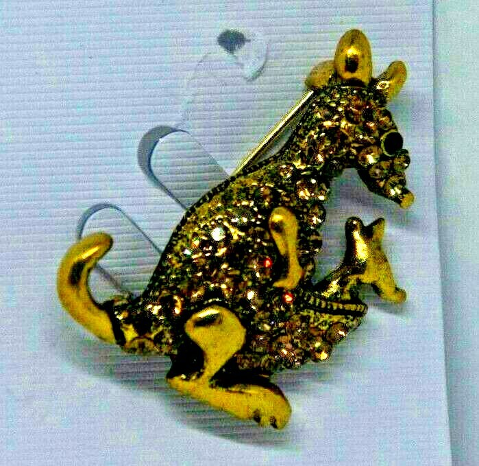 Kangaroo Brooch with baby roo rhinestones valentines 1.5x1.5