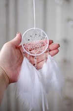 Handmade White Dream Catcher for Car Hanging Decoration Ornament Feather Crafts
