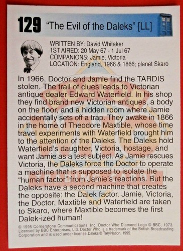 DR WHO - Card #129 - THE EVIL OF THE DALEKS (LL) - Cornerstone Series 2 - 1995 - Picture 2 of 2