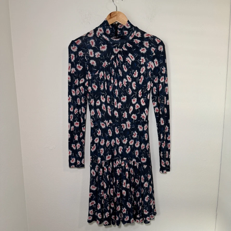 Платье женское Rebecca Taylor XS черное синее с цветочным принтом водолазка с длинным рукавом - Изображение 3 из 4