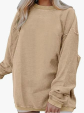 NEW Shewin Women's Oversized Crewneck Sweatshirt Khaki Size Large