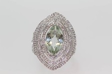 .925 Sterling Silver / Green Amethyst / White Topaz Ring .