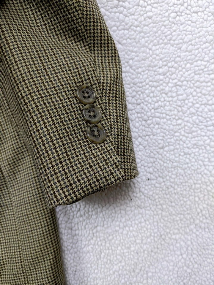 Chaqueta Blazer Stafford Para Hombres 46R Beige Pata de Gallo Mezcla de Poli Lana 2 Botones Foto 3 de 4