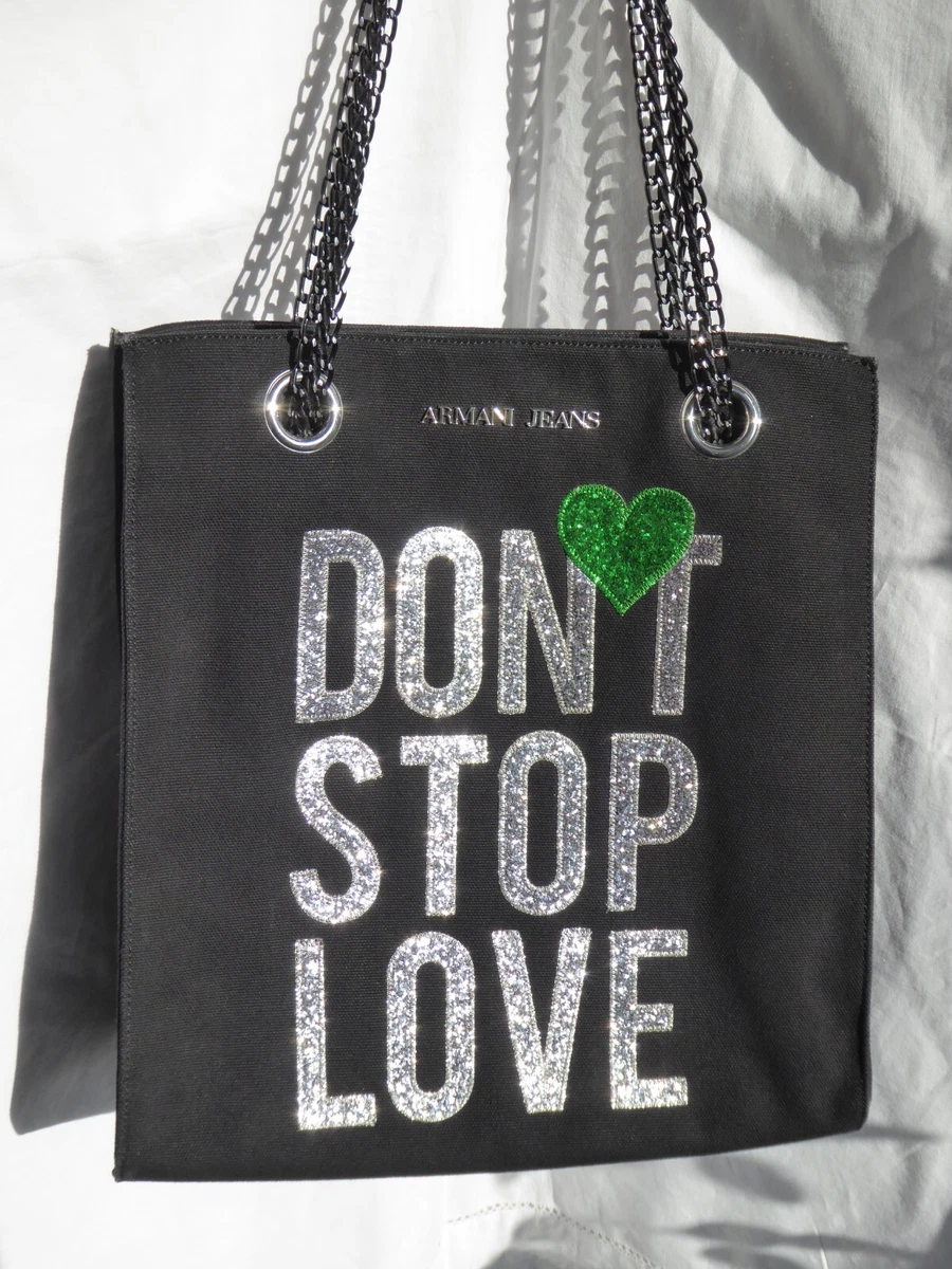 Armani Jeans Shoulder Bag Chain Strap Green Silver Sequins Don t Stop Love