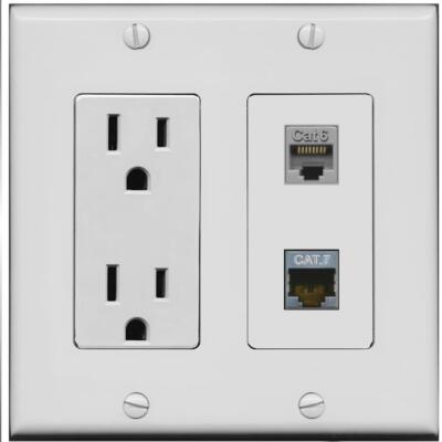 RiteAV 15 Amp Power Outlet and CAT6 CAT7 Wall Plate [Gray]