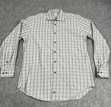 David Donahue Dress Shirt Mens Gray Blue Pattern Button Up Long Sleeve Size L