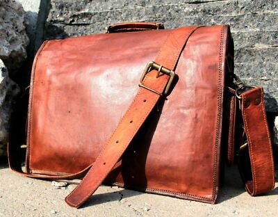 Borsa A Tracolla Vintage Uomo In Vera Pelle Di Capra &ndash; Marrone &ndash; Per Laptop E Viaggio