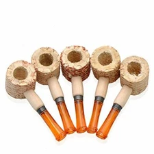 5PK Missouri Meerschaum  Miniature Straight Natural Corncob Pipe Amber Stem 5612
