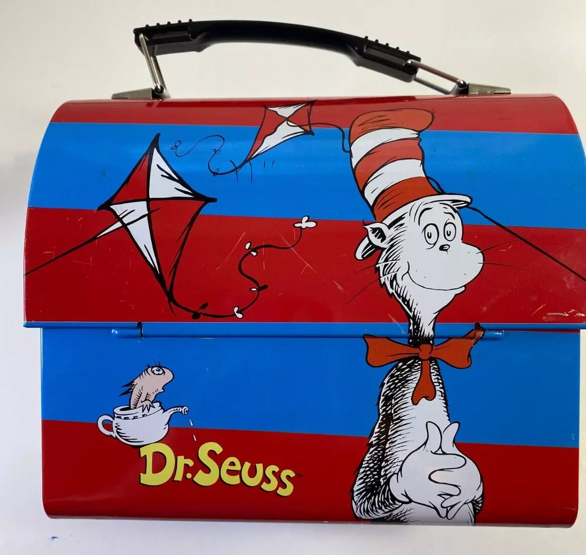 Dr Seuss Cat In The Hat Dome Metal Lunch Box Tin Blue Red Collectible Tin