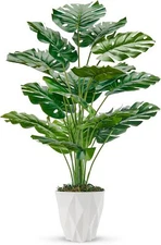 28" Fake Plants Large Artificial Monstera Faux Plants Indoor with White Pot for