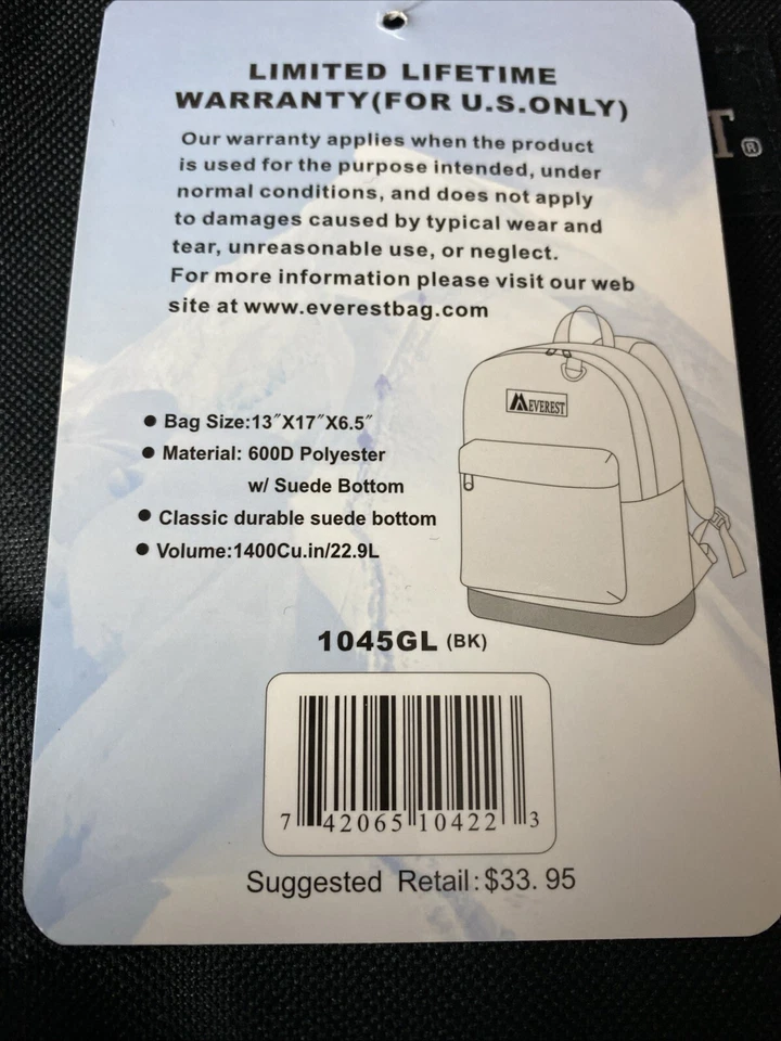 Mochila Everest Luggage parte inferior de gamuza - negra 13x17x6,5 Foto 4 de 4