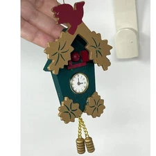 VINTAGE WOOD Coo Coo CLOCK CHRISTMAS ORNAMENT Hand Painted 1990's 6”
