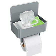 Toilet Paper Holder with Shelf, Flushable Wipes Dispenser Fits for Bathroom W...