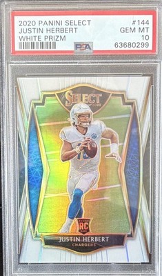 2020 Panini Select JUSTIN HERBERT Premier Level White Prizm #144 /35 PSA 10