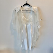 Vintage Val Mode White Peignoir Set Medium Satin Lace Nightgown Bridal Lingerie