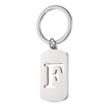 Initial Letter Key Chain, A-Z KeyChain Pendant Key Ring, Silver Letter F
