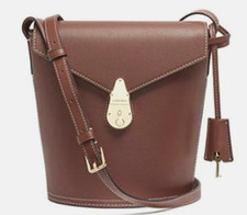 Calvin Klein Crossbody Bucket Bag Brown Leather Gold Logo Engraved Pushlock NWT
