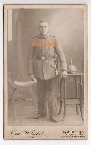 CDV Photograph - WW1 German Soldier, Pickelhaube & Huge Bayonnet