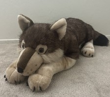 Large Wild Republic Grey Timber Wolf Jumbo Plush Stuffed Animal Laying 40