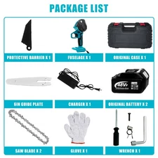 4"&6" Electric Mini Chainsaw 48V Handheld Cordless Wood Cutter 2 Battery 4 Chain