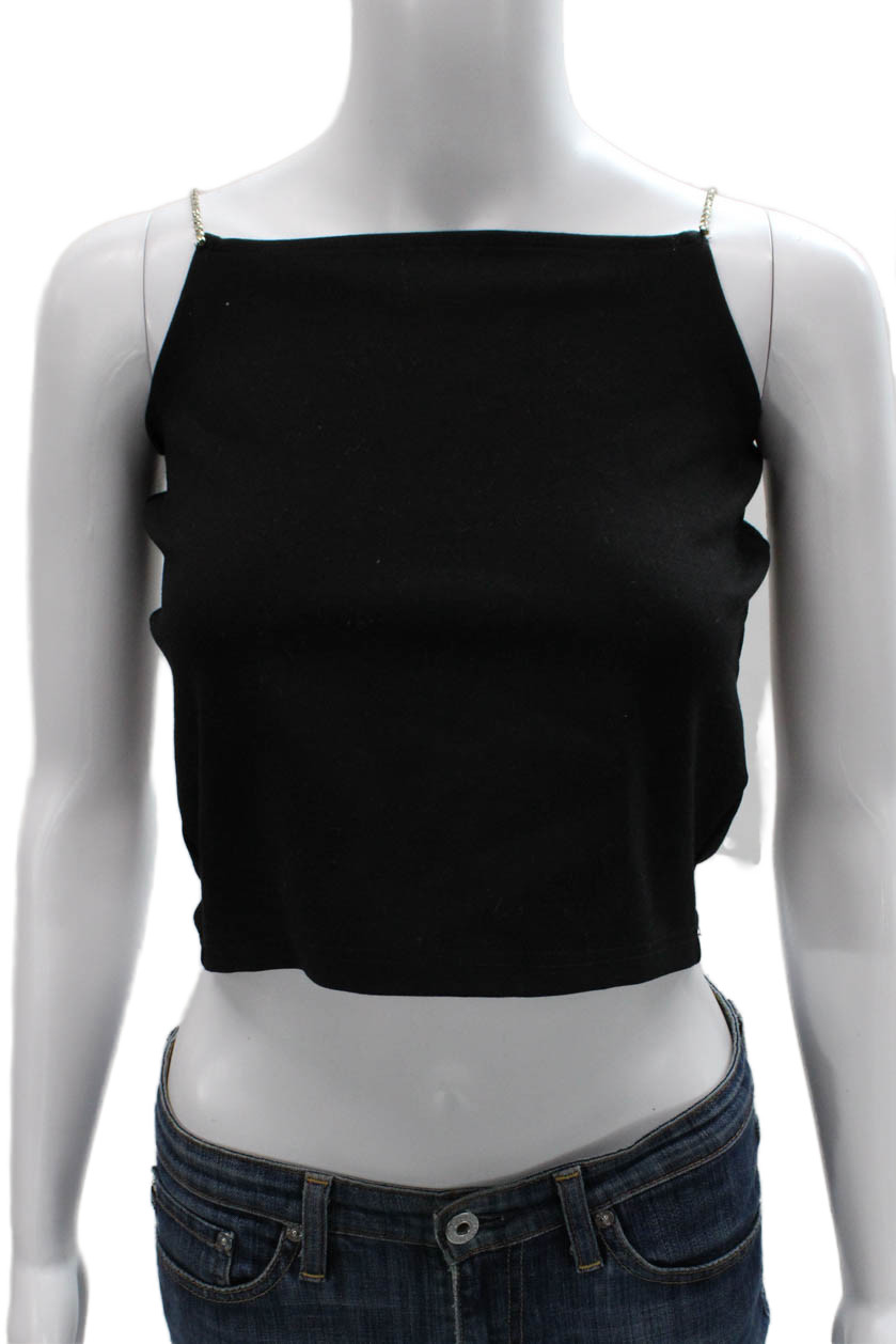 Superdown Womens Cropped Tank Black Rayon Square Neck Sleeveless Zip Size SFree Shipping in US $100+ Orders | $6.95 Orders Below