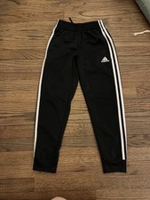 adidas Youth Track Pants, Black With White Stripes And Logo, Size Small, EUC