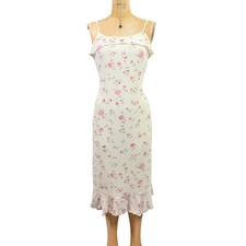 Vintage American Eagle Pastel Yellow Floral Ruffled Slip Dress Cottagecore Sz 8