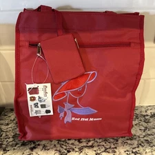 NWT Ladies RED HAT SOCIETY Themed Tote Bag w/ Coin Purse Red 11.25x13