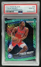 2024-25 Panini Prizm Black Tyrese Maxey Green Shimmer FOTL Prizm #/7 PSA 10