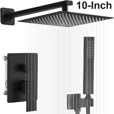 10" Inch Black Shower Faucet Set Rainfall Shower Head Combo System + Mixer Valve