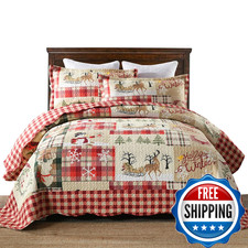 Marcielo 3 Piece Christmas Quilt Set Rustic Lodge Deer Quilt Bedspread Throw