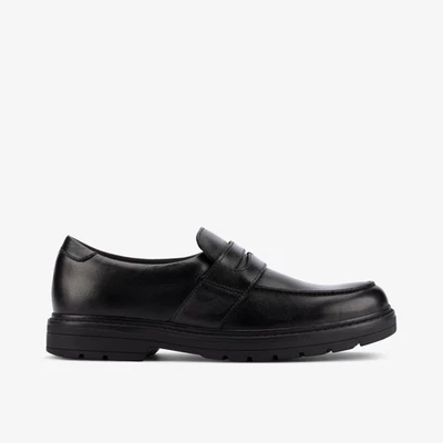 CLARKS SCHOOL Clarks Boys Loxham Craft Youth Black Leather Loafers,Slip Ons,School Shoes