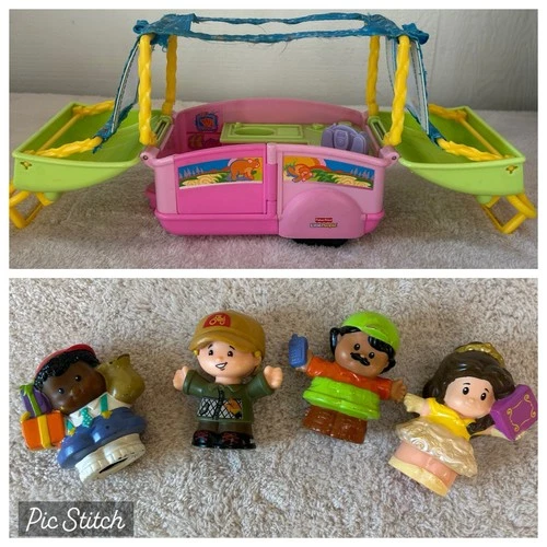 Vintage 2007 Mattel LIttle People Pop-Up Camper W/Sounds Works! + 4 Figures.