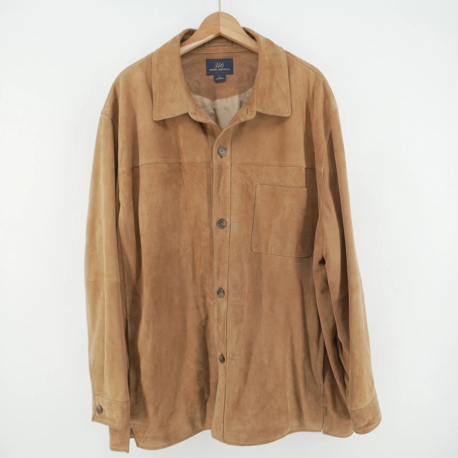 Brooks Brothers 346 Suede Jacket Mens XL Tan Genuine Leather Button Front Coat image 2