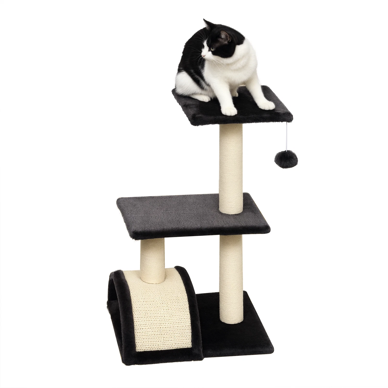 PawHut Cat Tree Tower with Sisal Scratch Post, Arc Perch, 72cm, Smoky Grey