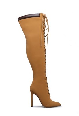 Alinah by SHOEDAZZLE, Camel sexy construction worker 4.5'' heel boots, SZ 8 WC