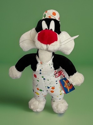 Vintage 90s Looney Tunes Warner Bros Sylvester Cat Paint Splatter Outfit Plush