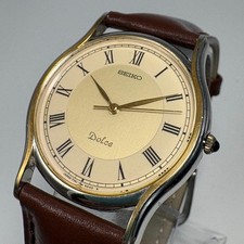 Seiko Dolce Quartz Watch 29mm Stainless Steel White Dial Brown Leather Band