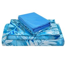 Blue Tropical Leaves Print Sheet Set Queen Size, 6 Piece Soft Pattern Microfiber