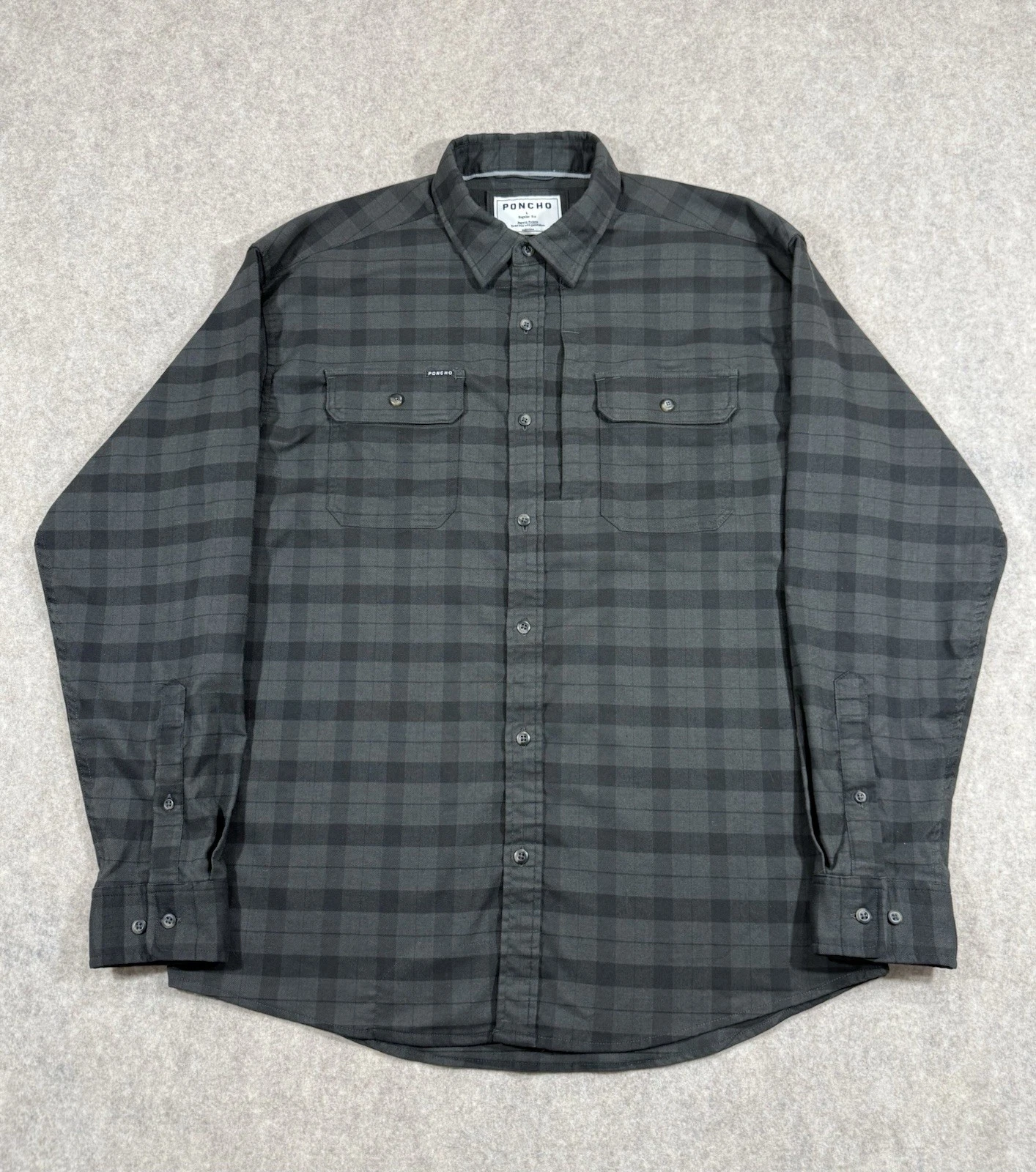 Poncho Black Canyon Flannel Shirt Mens Large Black Plaid Performance Fishing