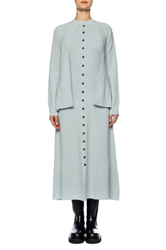 $2290 NEW RUNWAY Lanvin Cardigan Cape MAXI MIDI Dress Ice Blue SOFTEST WOOL M L - Picture 7 of 29