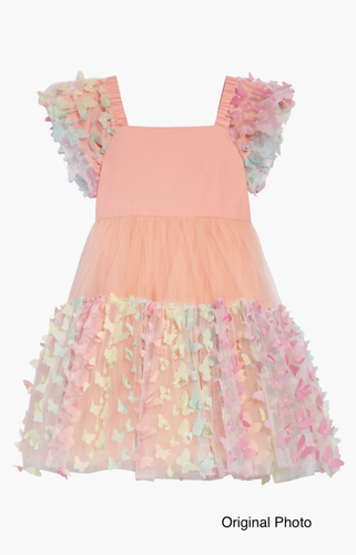 Lola & The Boys Pink Puffy Tulle Rainbow 3D Butterfly Party Dress size 8 Ombre