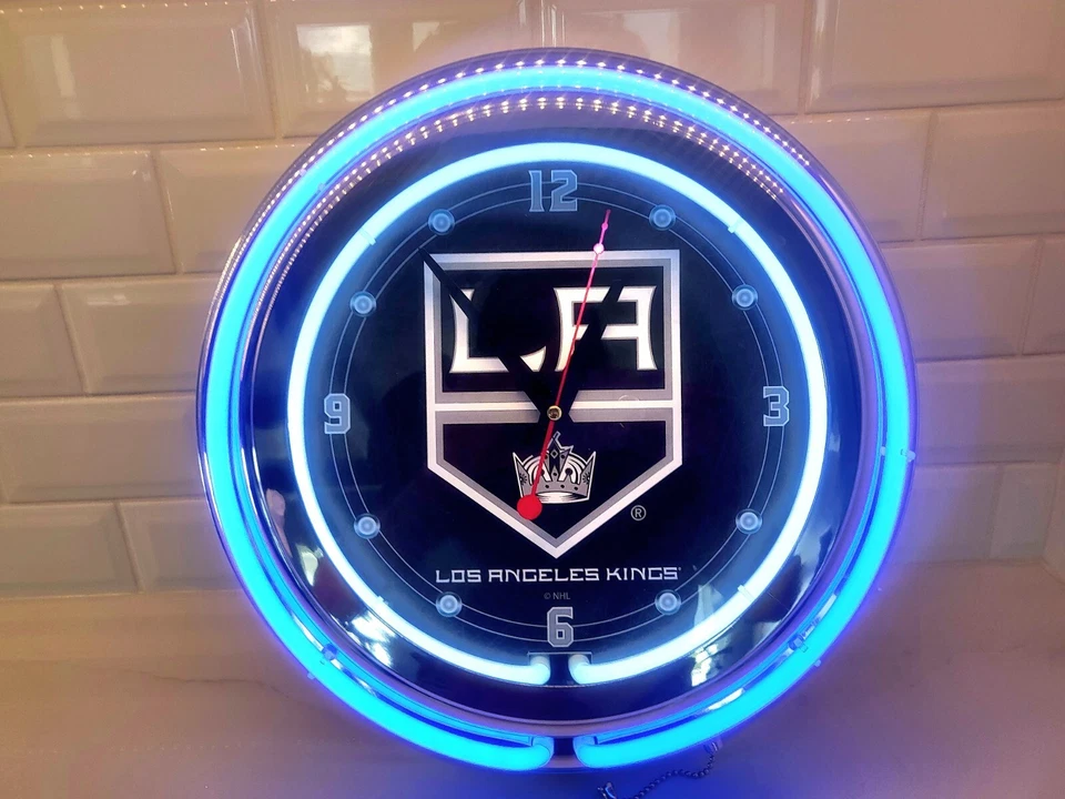 NUEVO Reloj de Pared Los Angeles Kings HBS Neón Púrpura Hockey Alimentado por Batería (15") Foto 2 de 4