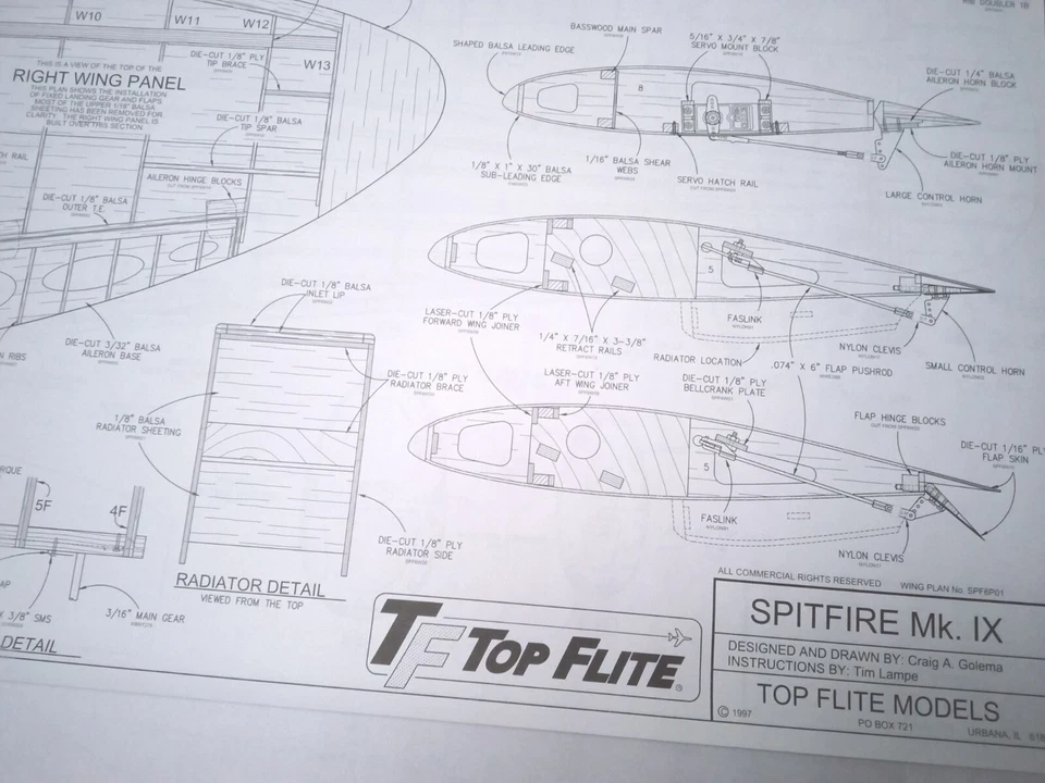 Top Flite Spitfire MkIX Gold Edition 60 Size Plans/Manual/Decals SPF6D01R OEM - Image 2 of 4
