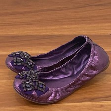 Ballerine ballerine TORY BURCH Azalea gioiello fiocco viola metallizzato taglia 8,5 M