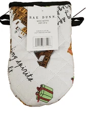 Rae Dunn Christmas Set 2 Kitchen Oven Mini Mitts Making Spirits Bright 5"x8" NWT