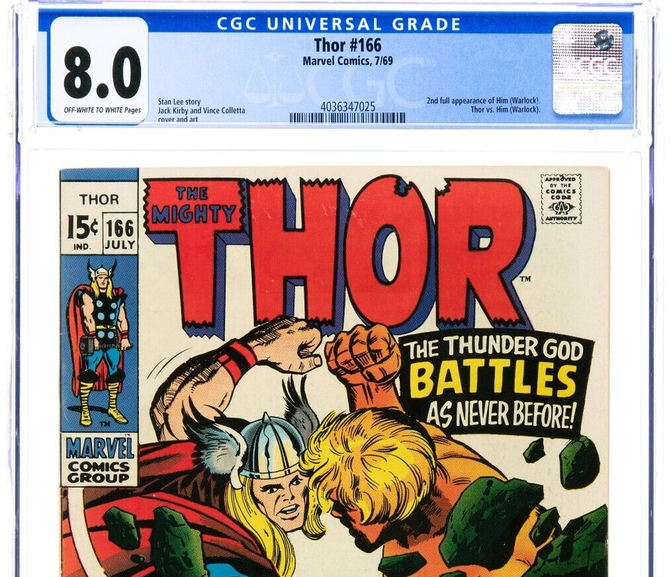 🔥 THOR #166 CGC 8.0 2nd Full Appearance HIM WARLOCK THOR VS WARLOCK ...