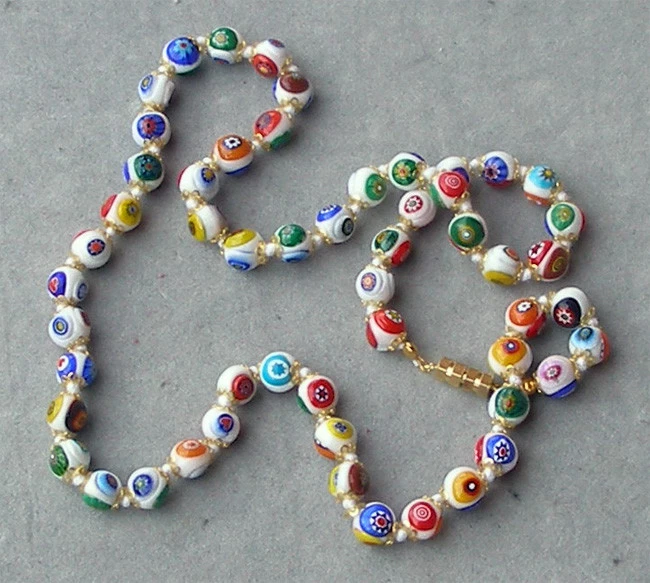 Vintage Murano CLASSIC MILLEFIORI Glass Beads NECKLACE