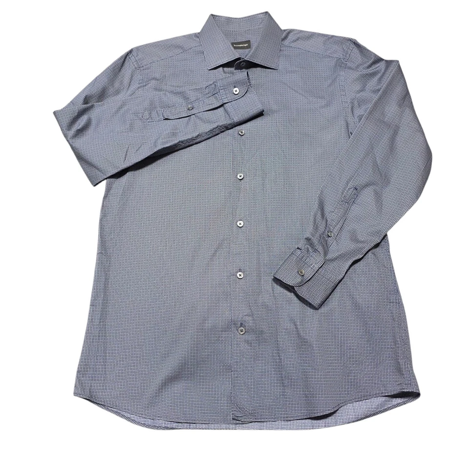 Camisa de Vestir Ermenegildo Zegna Micro Estampado Manga Larga Abotonada, L Foto 2 de 4