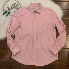 Robert Graham Mens Shirt Pink White Diamond Print Long Sleeve Cotton 42 16.5